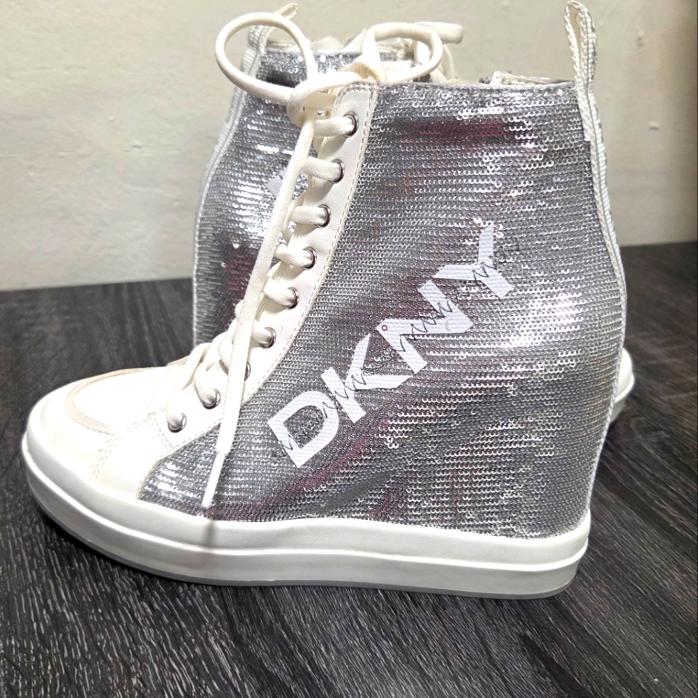 DKNY Silver High-Top Wedge Sneakers